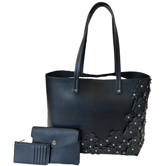 ✨BNWT Chelsea 28 Nordstrom Large Faux Black Tote Bag BONUS Clutch and Wallet✨ - Picture 17 of 17